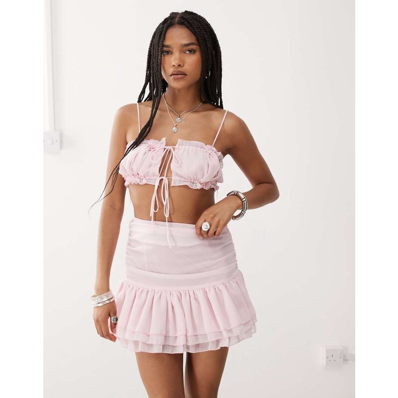 Amy Lynn ruched tie detail cami crop top co-ord in baby pink 106717554