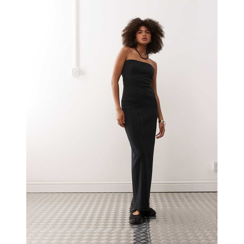 COLLUSION bandeau maxi dress in black pointelle 106711376