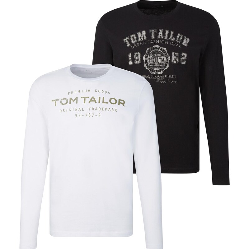 TOM TAILOR Tričko olivová / černá / bílá