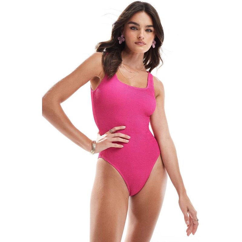 Accessorize Accesorize crinkle square neck swimsuit in pink