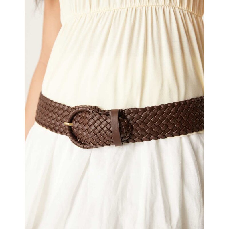 ASOS DESIGN weave detail waist and hip jeans belt in chocolate-Brown 106711186