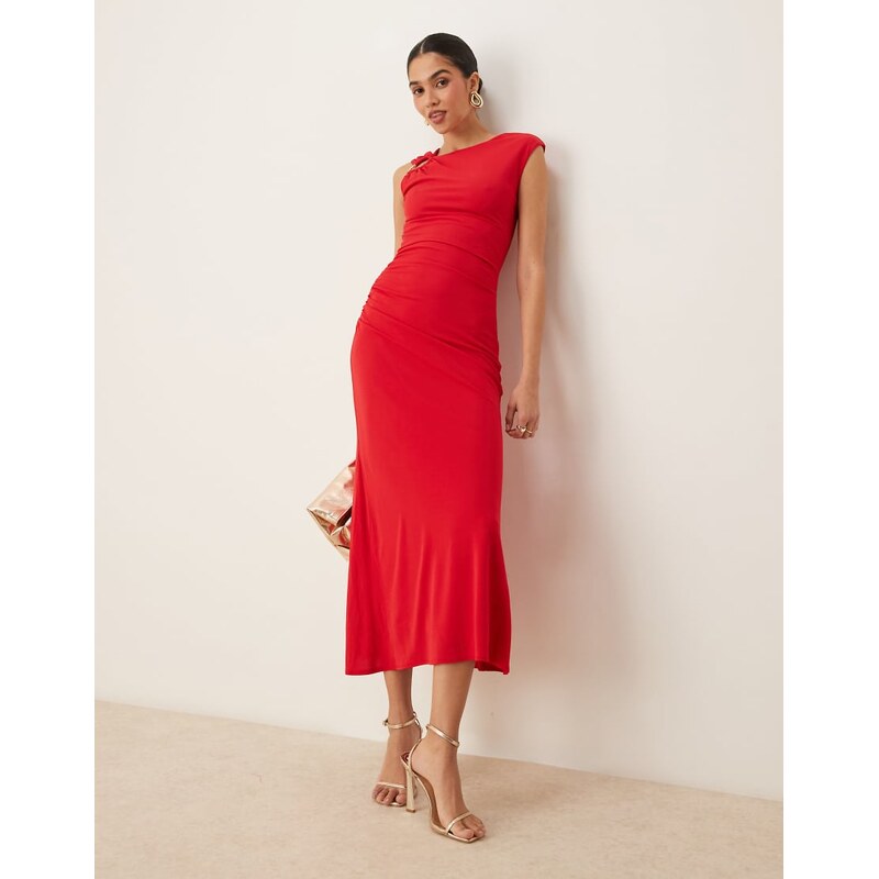 Forever New cut-out ruched jersey midaxi dress in red 106711249