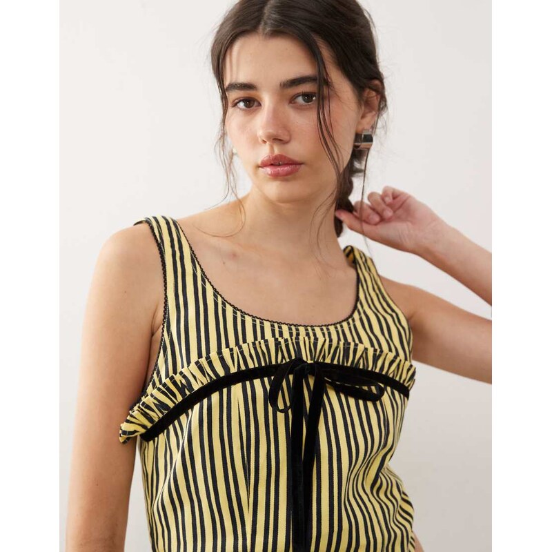 COLLUSION striped top with trim detail co-ord in yellow stripe