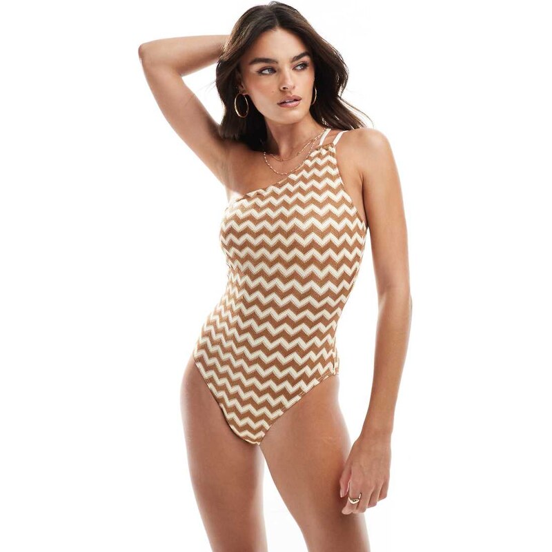 Accessorize Accesorize crochet detail ring side swimsuit in gold and 106717308