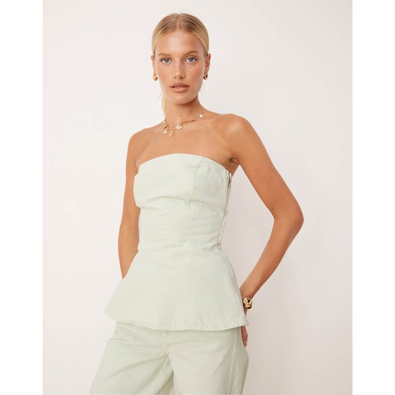 Mango denim bandeau soft peplum silhouette co-ord with side zip