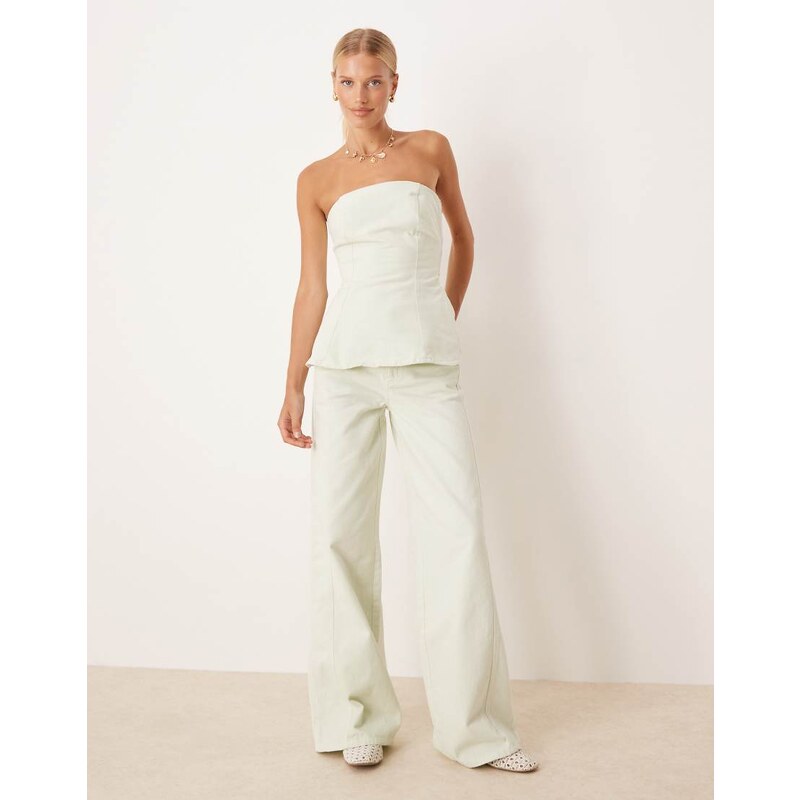 Mango wide leg mid-waist jean co-ord in pastel green