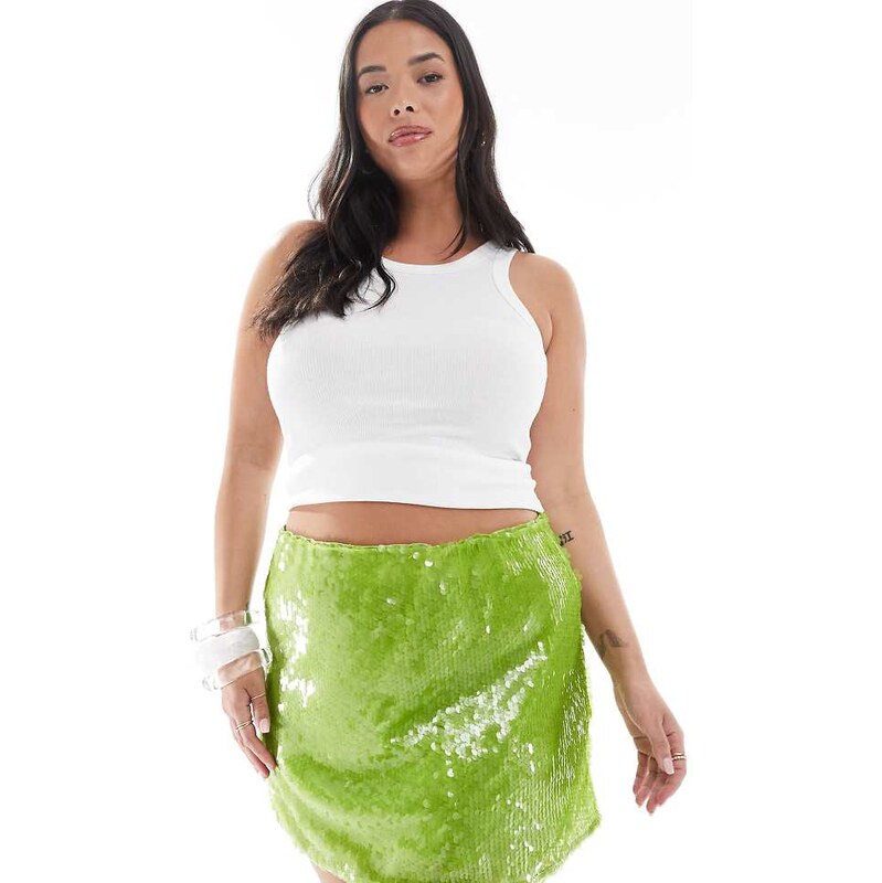 Renee Studio Plus exclusive disc sequin mini skirt in green 106717337