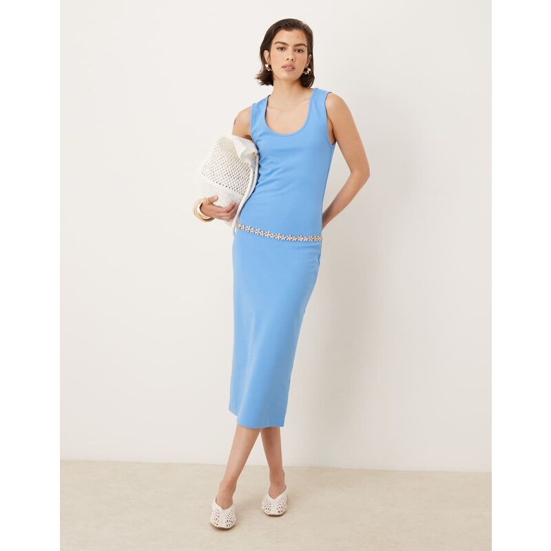 Mango compact knit scoop neck midi dress in aqua blue 106711316