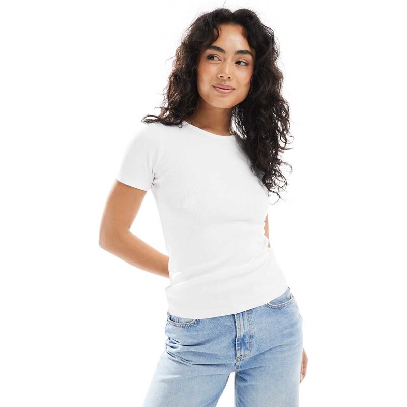 JJXX ribbed fitted tee in white 107644088