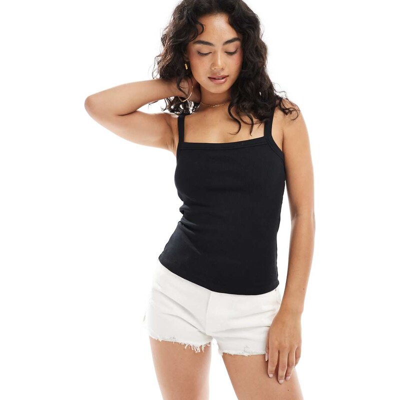 JJXX ribbed strap top in black 113262597
