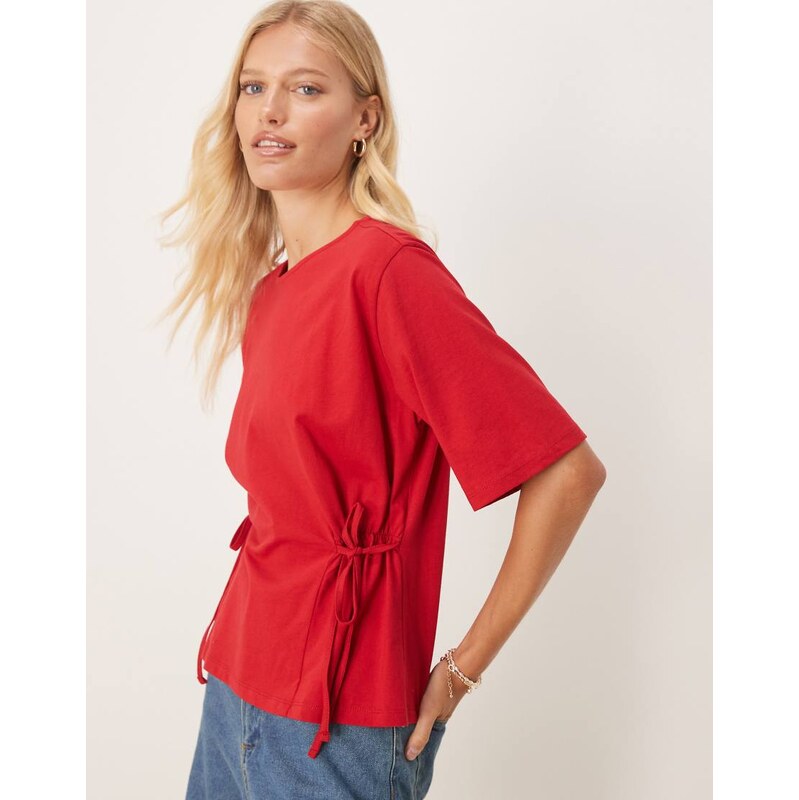 ASOS DESIGN cinched tie side tee in dark red