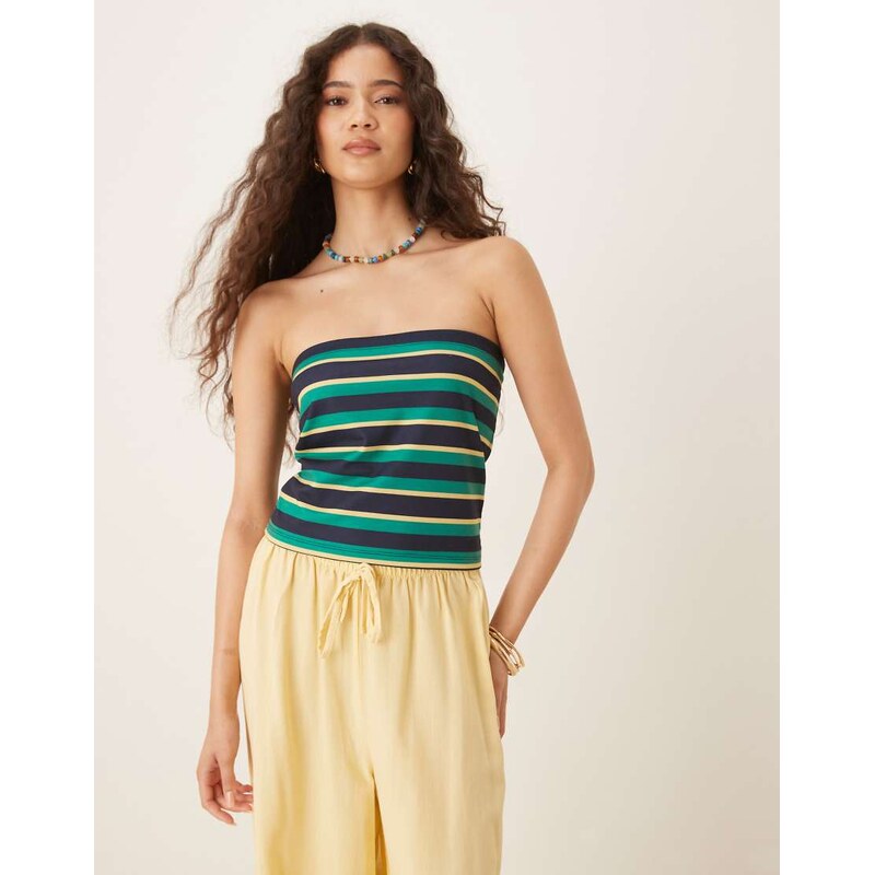 ASOS DESIGN longline bandeau in green stripe-Multi