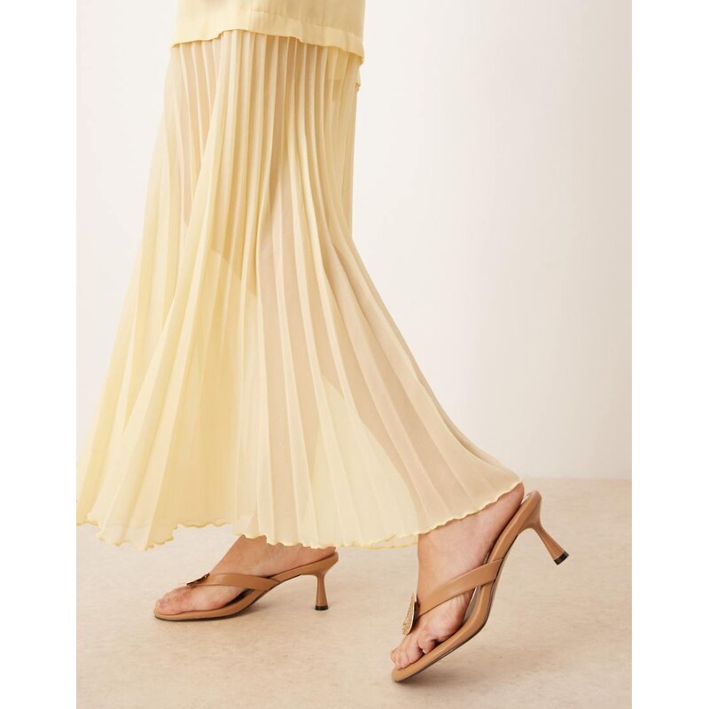 ASOS DESIGN dropped waist pleated skirt cami midi dress in lemon yellow