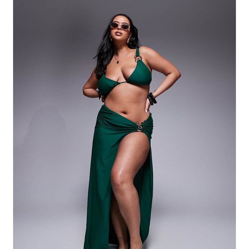 Moda Minx Curve wrap maxi skirt in green 107119185