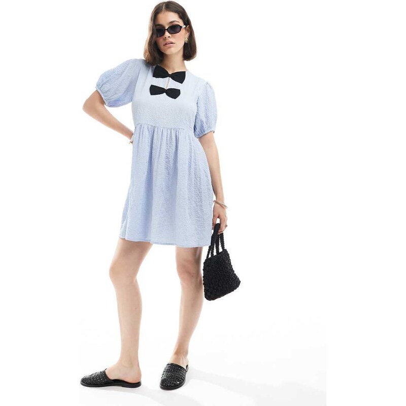 New Look bow front mini dress in light blue