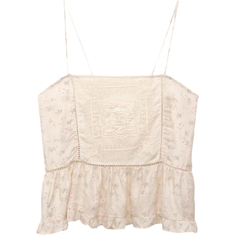 Pull&Bear Top režná / khaki / červenofialová / bílá 108207193