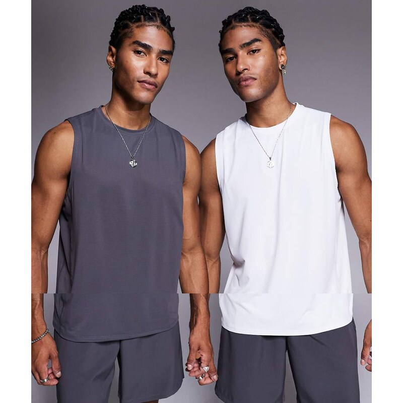 4505 Icon quick dry mesh training tank 2 pack in graphite and white 106717379
