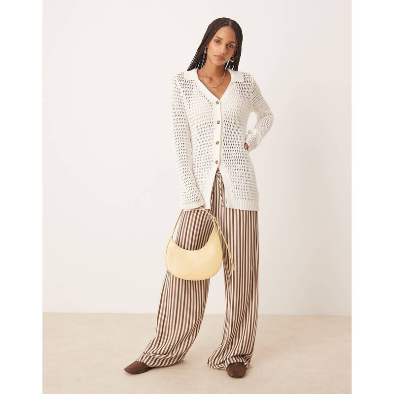 ASOS DESIGN split front open stitch cardigan in cream-White