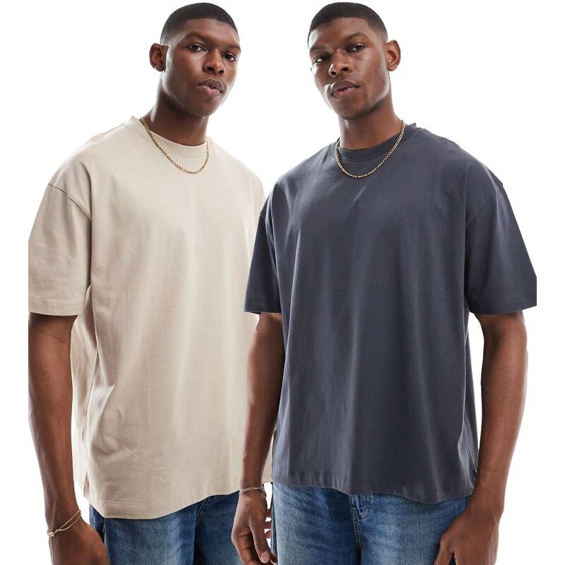 ASOS DESIGN Essentials 2 pack oversized t-shirts in charcoal and
