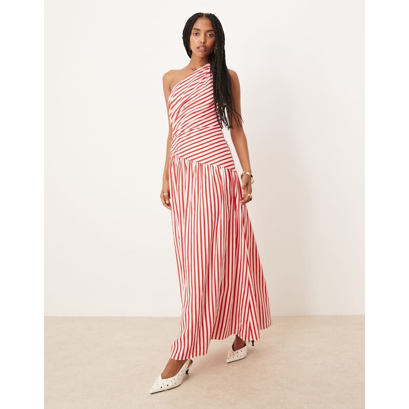 Forever New asymmetric drop hem maxi dress in red and white stripe 111274116