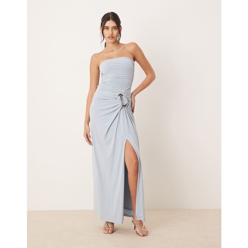 Forever New strapless ruched maxi dress in blue fog 108733893