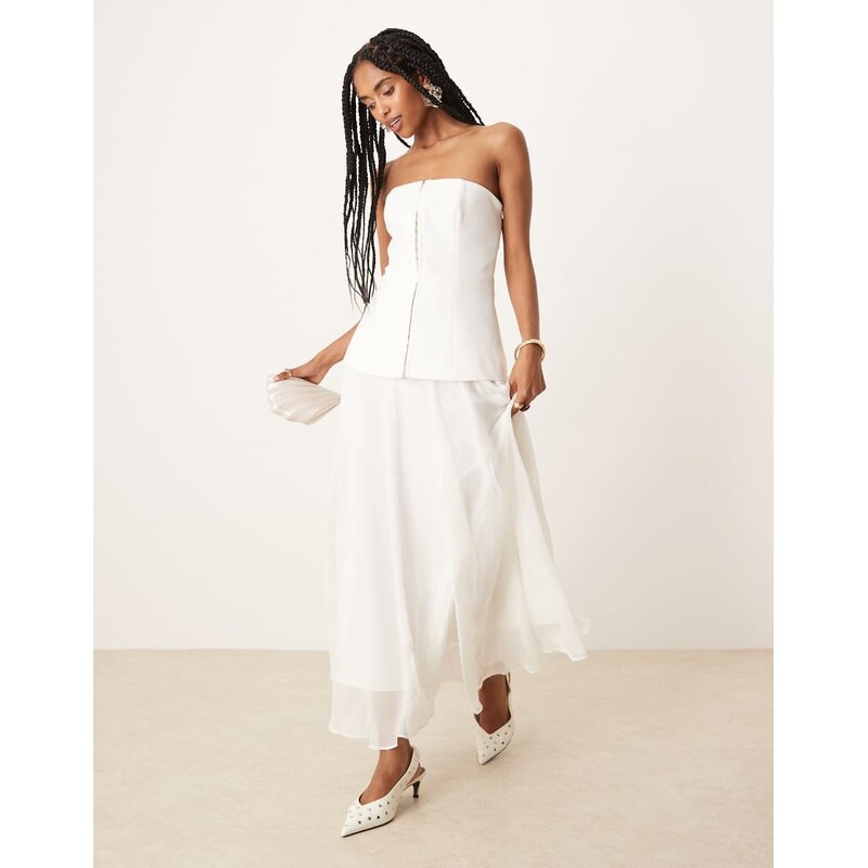Forever New hook and eye sheer midaxi dress in cream-White 106729050