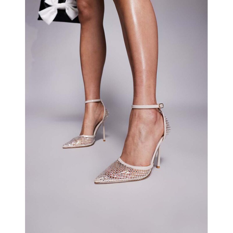 SIMMI Shoes Simmi London Mandisa heeled shoes in natural mesh diamante 106731733