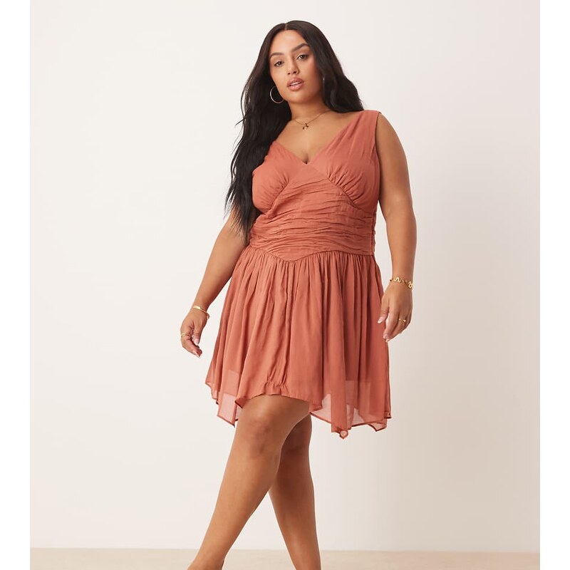 ASOS Curve ASOS DESIGN Curve v neck mini dress with hanky hem in 108221499