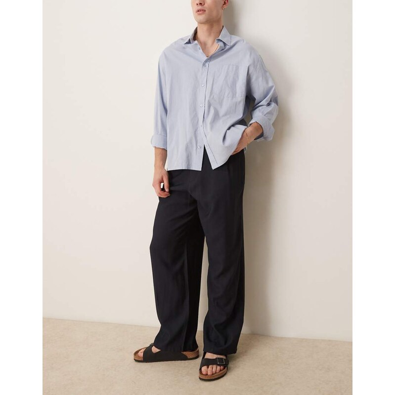 ASOS DESIGN wide leg trousers in navy-Brown