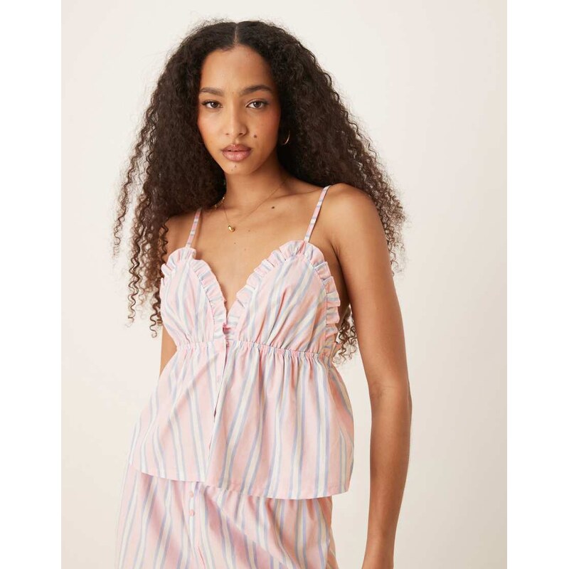 ASOS DESIGN mix & match woven pyjama cami in pink & blue stripe-Multi 108173091