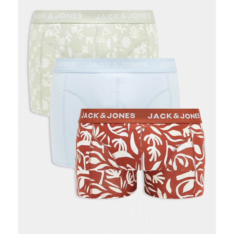 Jack & Jones 3 pack trunks in green blue dark orange print