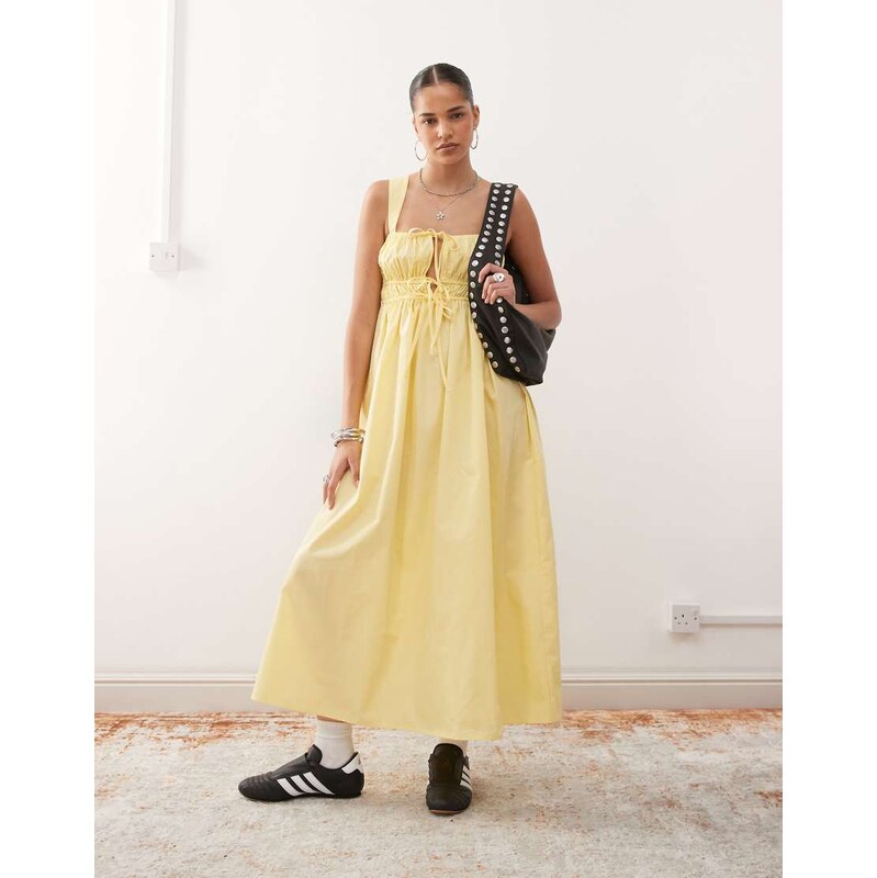 COLLUSION tie detail maxi dress in buttermilk yellow 106729109