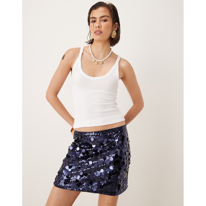 Amy Lynn Milena ultra mini skirt in navy disc sequin-Blue 106729128