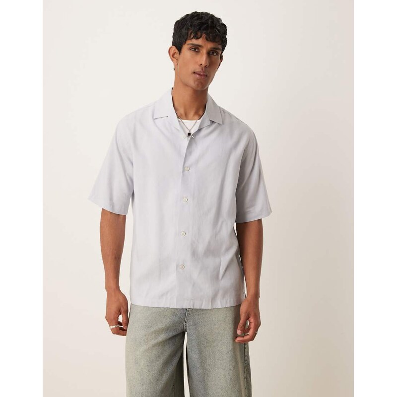 Mango linen mix short sleeve shirt in pale blue