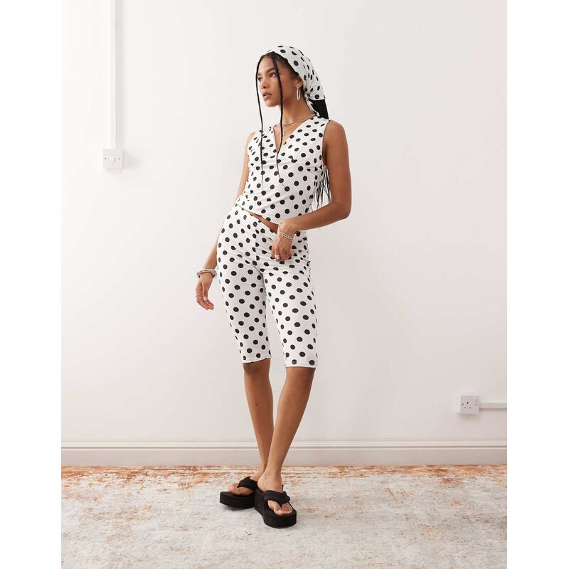 Reclaimed Vintage polka dot print capri trouser co-ord in white