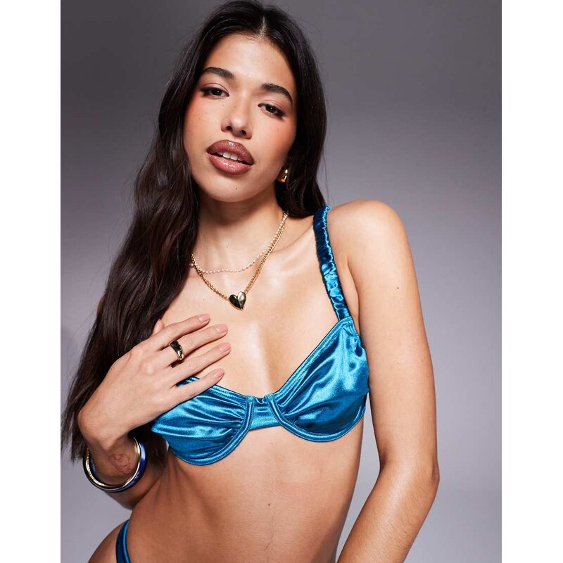South Beach underwire bikini top in mid blue 106731816