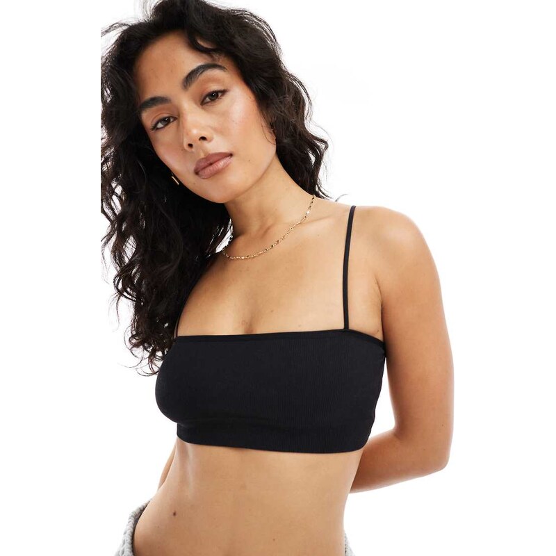 ASOS DESIGN ribbed cross back crop in black