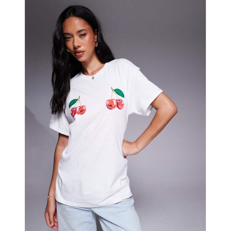 River Island double cherry t-shirt in white 106732068