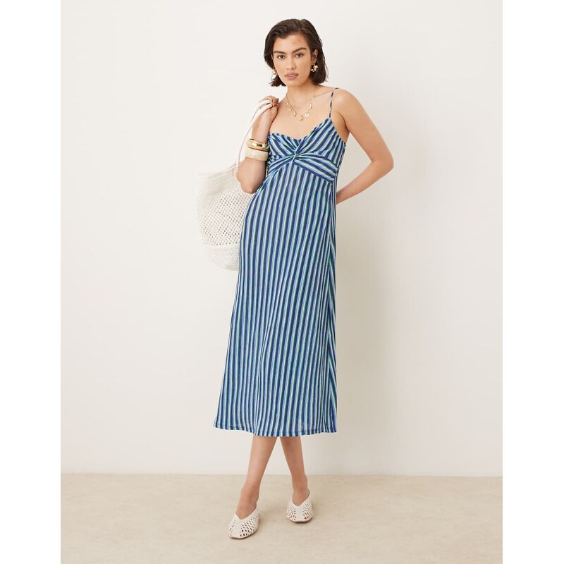Mango cami midi dress in spliced stripe print-Blue 106732072