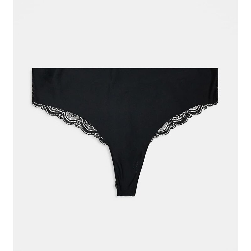 ASOS Curve ASOS DESIGN Curve 3 pack no vpl & lace thong in black 115691559