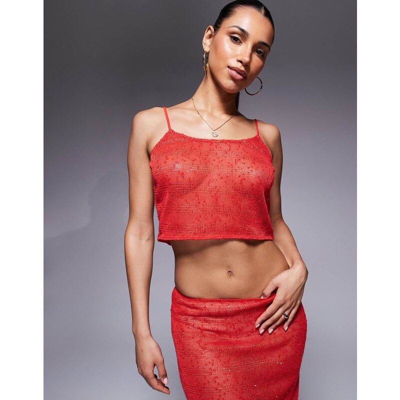 South Beach knitted sequin cami top in red