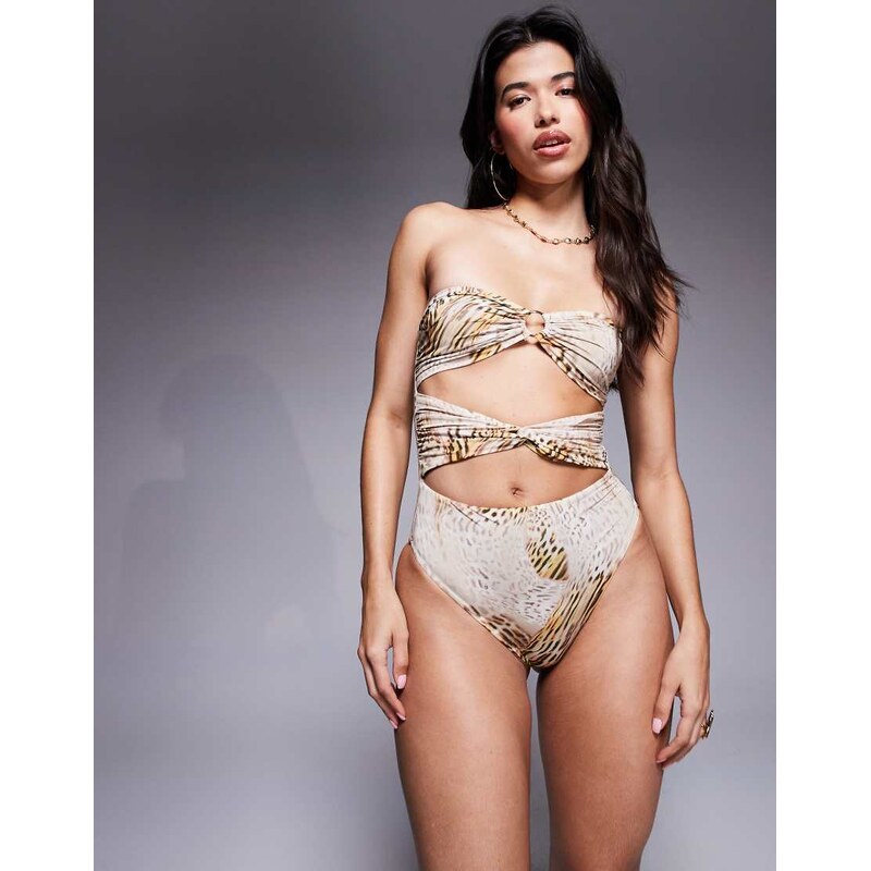 ASOS DESIGN Brooke twist front bandeau swimsuit with hardware in 106731829