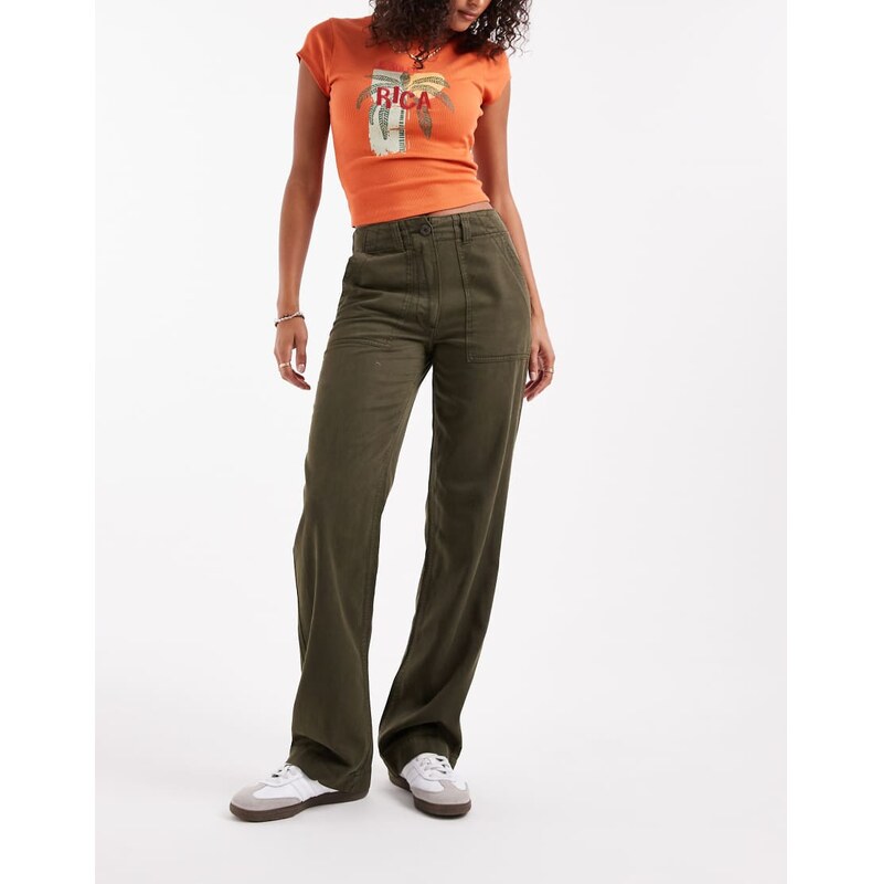 ASOS DESIGN slouchy straight leg trousers in washed green