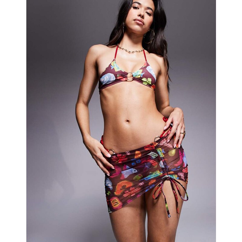 ASOS DESIGN Celeste mini sarong mesh skirt with ruched side in 106731968