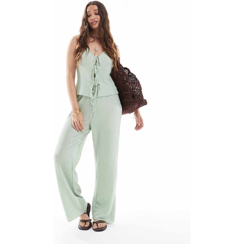 Vero Moda textured jersey trouser co-ord in silt green
