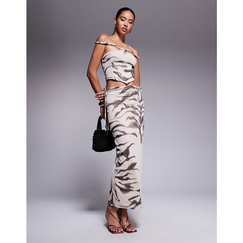 ASOS DESIGN mesh bardot faux-ord with twisted straps maxi dress