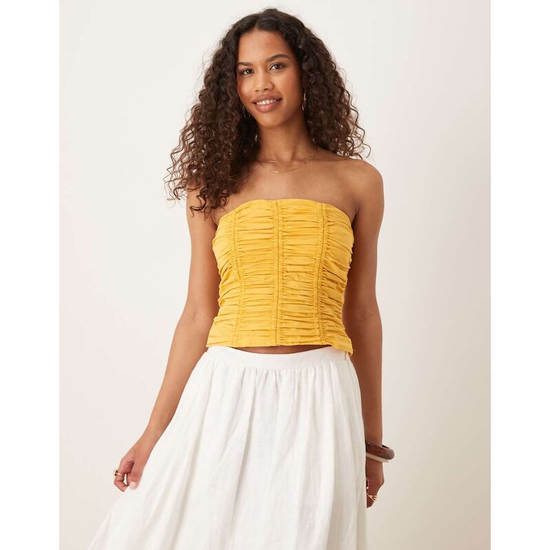 Mango ruched bandeau top in sunset yellow 106732001