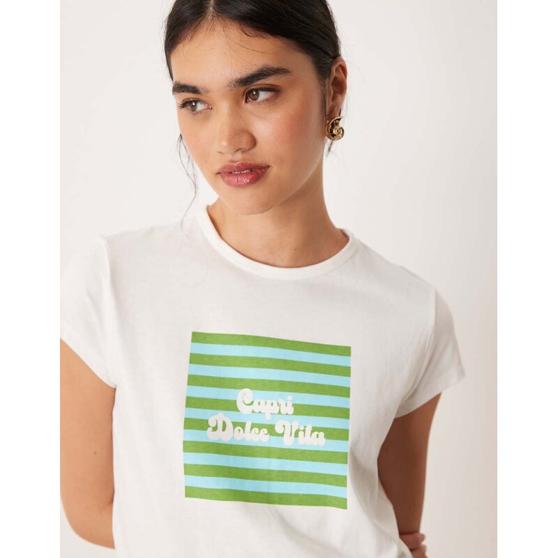 Mango t-shirt with dolce vita print in white 106732076