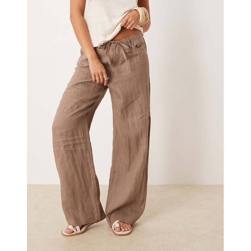 Mango linen straight leg trouser in light brown 106732096