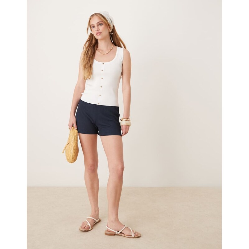 ASOS DESIGN crinkle short in navy blue-Yellow